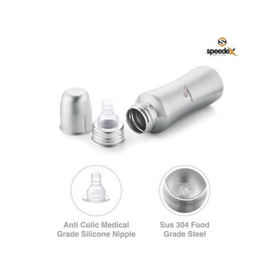 Speedex Stainless Steel Baby Feeding Bottle (240 ml, Silver)
