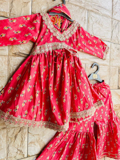 Dusty Pink Floral Sharara Suit with Dupatta – 60x60 Cotton (1–10 Years)