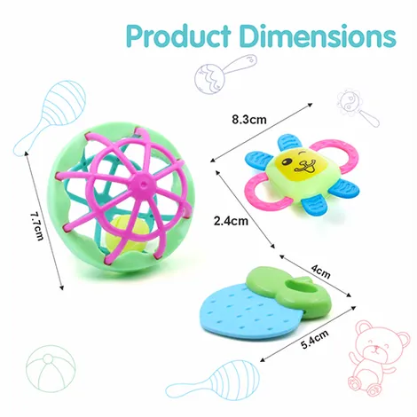 Aditi Toys 3-Piece Baby Rattle Set - Safe, Colourful, 100% BPA Free, Non-Toxic, Infant Grab, Age 0 -6M