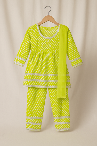 Lime Bandhej Sharara Set with Gota Detailing – 60x60 Cotton (1-10 Years)