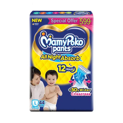 Mamypoko Standard All Night Baby Diapers (Pants, L, 9-14 kg, 44 pcs)