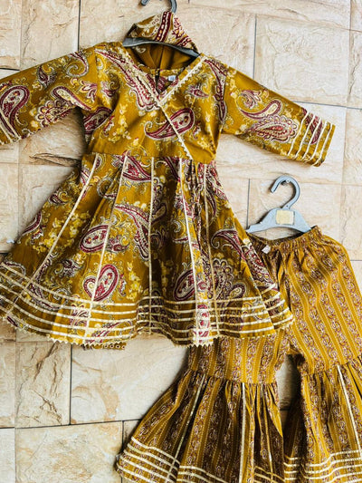 Mustard Yellow Sharara Suit with Dupatta – 60x60 Cotton (1–10 Years)