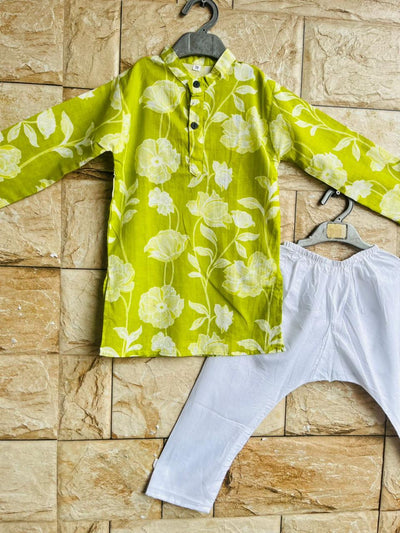 Green Printed Kurta Pyjama – 60x60 Cotton (1–10 Years)