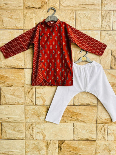 Red Printed Kurta Pyjama – 60x60 Cotton (1–10 Years)