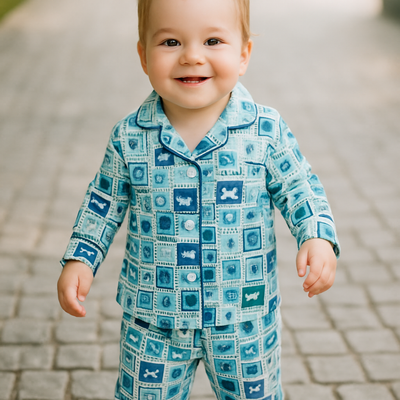 Cucumber Club Girls' Blue Cartoon Print Night Suit