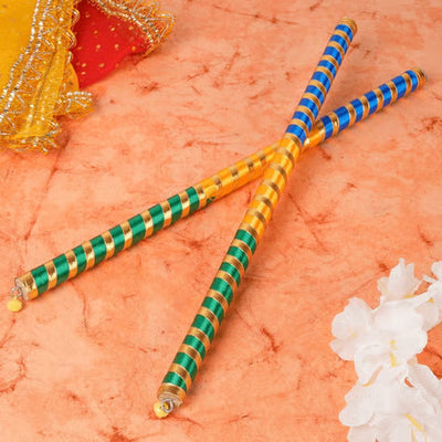 Gota Wrapped Dandiya Set (Green & Yellow)