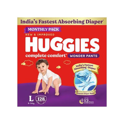 Huggies Complete Comfort Wonder Pants Monthly Pack Diaper (L, 9-14 kg, 128 pcs)