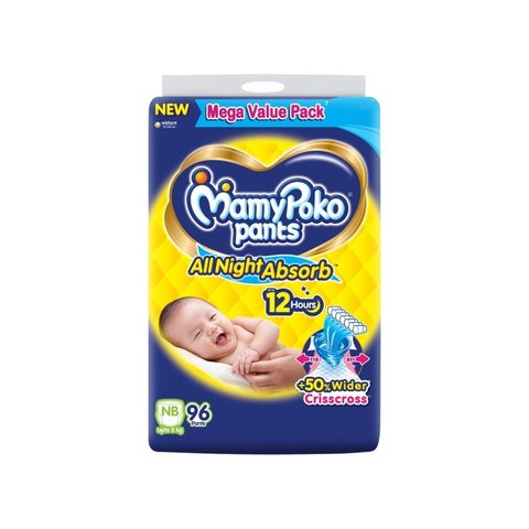 MamyPoko Pants All Night Absorb Diaper (Pants, XS, 0-5 kg, 96 pcs)