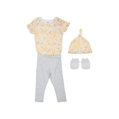 Mothercare Girls Half Sleeves Butterfly Print Clothing Set (Yellow, Grey, 3 - 6 months)