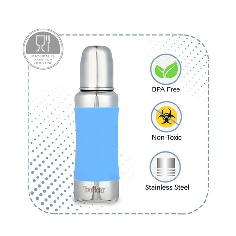 Totobear Feeding Bottle with Silicone Sleeve (240 ml, Light Blue)