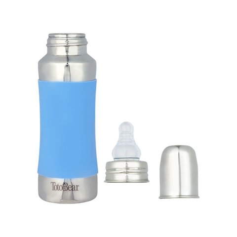 Totobear Feeding Bottle with Silicone Sleeve (240 ml, Light Blue)