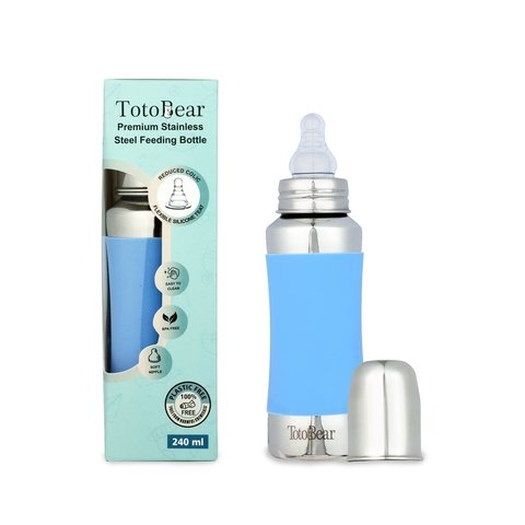 Totobear Feeding Bottle with Silicone Sleeve (240 ml, Light Blue)