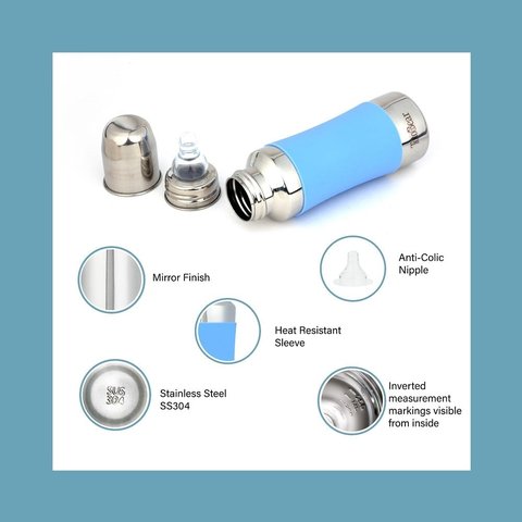 Totobear Feeding Bottle with Silicone Sleeve (240 ml, Light Blue)