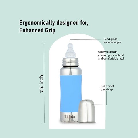 Totobear Feeding Bottle with Silicone Sleeve (240 ml, Light Blue)