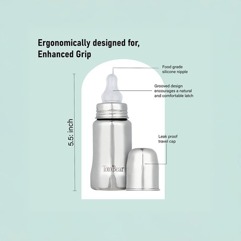 Totobear Potli Feeding Bottle (140 ml, Silver)