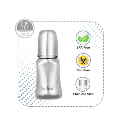 Totobear Stainless Steel Feeding Bottle (125 ml, Silver)