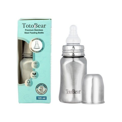 Totobear Stainless Steel Feeding Bottle (125 ml, Silver)