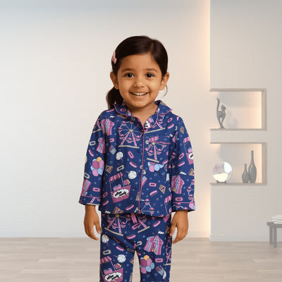 Unisex Dark Blue Carnival Print Full-Sleeve Suit for 12-18 Months