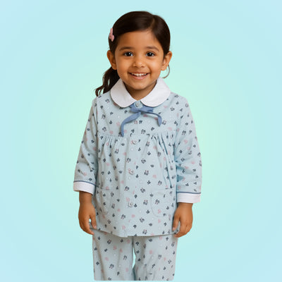 Unisex Light Sea Blue Full-Sleeve Night Suit for 12-18 Months