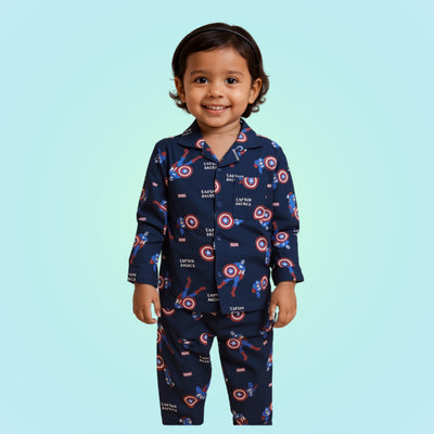 Unisex Navy Captain America Night Suit for 12-18 Months